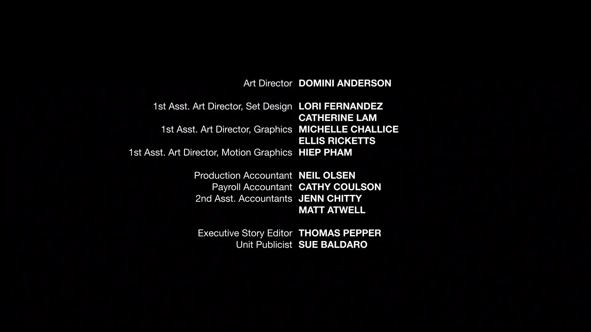 End credits of The Borderline listing Ellis Ricketts as 1st Assistant Art Director, Graphics