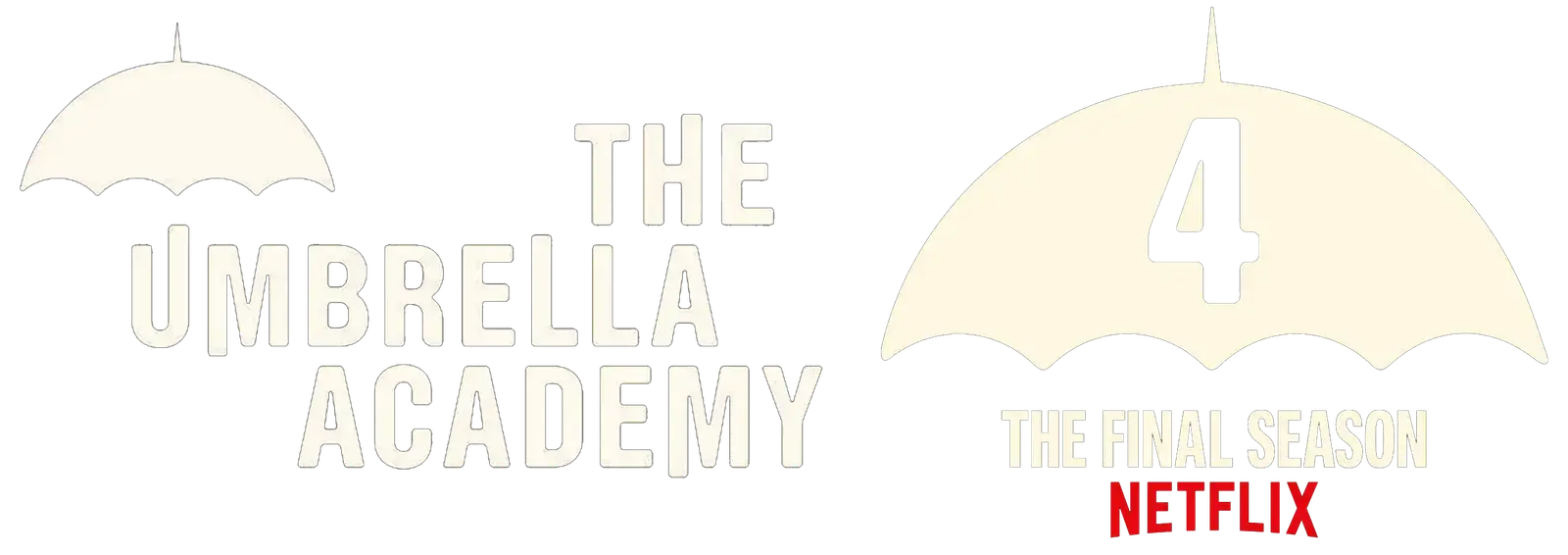Logo for 'The Umbrella Academy' with umbrellas and text indicating the final season on Netflix.